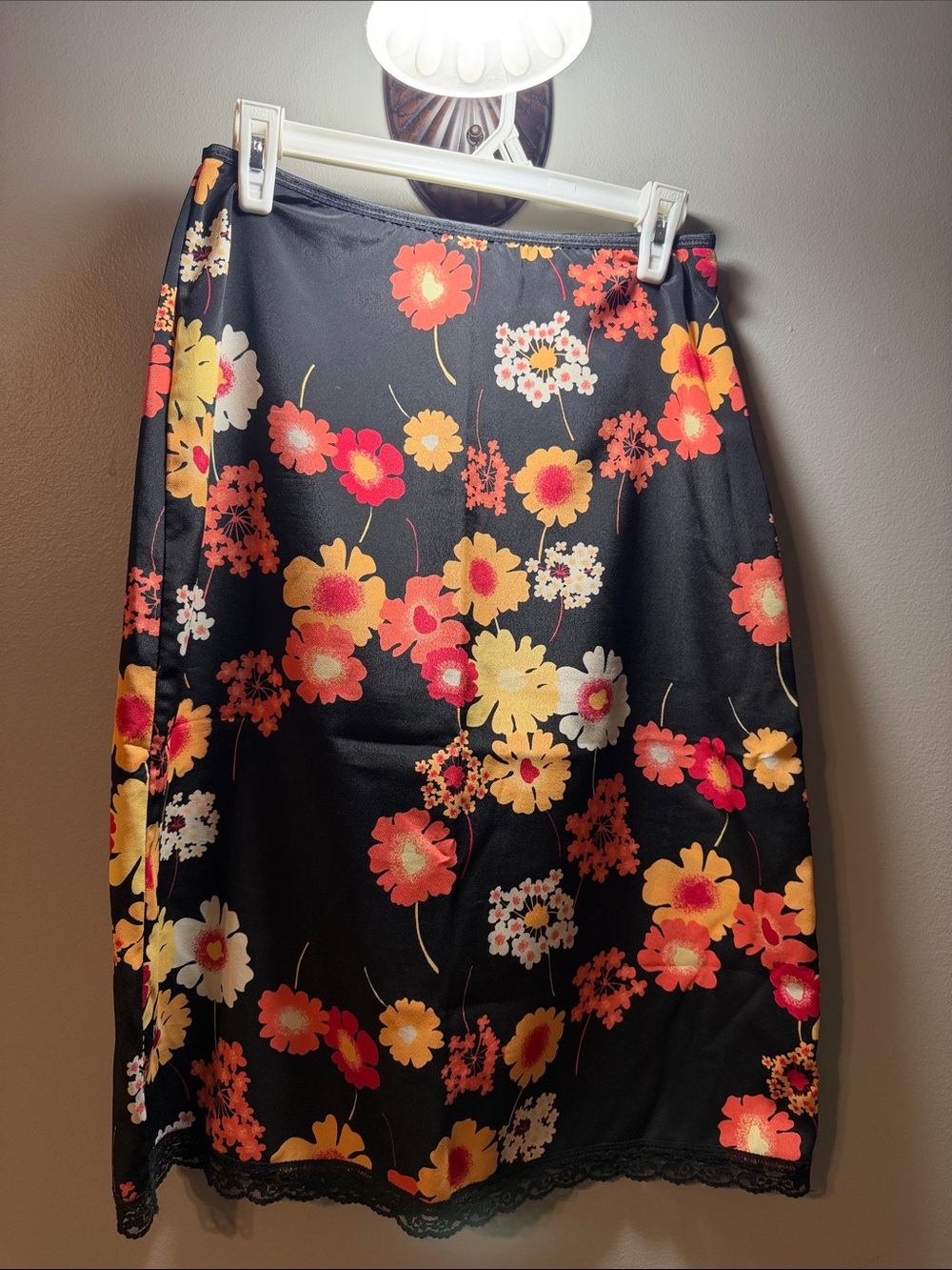 Xhilaration Black Pencil Skirt with Yellow & Coral Floral Print